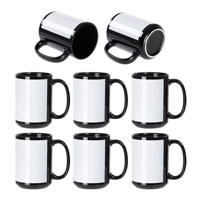 15 OZ昇華コーヒーマグ白パッチセラミックフォトマグカップ付き黒